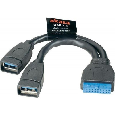 Kabel AKASA rozbočovací USB 3.0. interní USB 3.0 na 2x USB 3.0 Type A, 15cm AK-CBUB09-15BK