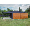 KvalitneVoliere Plechová dvojgaráž s prístreškom 9 x 6 m