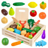 Magnetické drevené kocky ovocie a zelenina click4TOYS s nožom a doskou