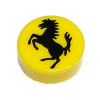 98138pb319 Yellow Tile, Round 1 x 1 with Black Horse Silhouette Ferrari Logo (Žlutá dlaždice, kulatá 1 x 1 s černou siluetou koně s logem Ferrari)