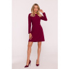 S419 Dress with decorative buttons at the waist - maroon bordó XL