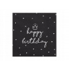 PartyDeco servítky 3V Happy Birthday čierne 33x33cm 20ks