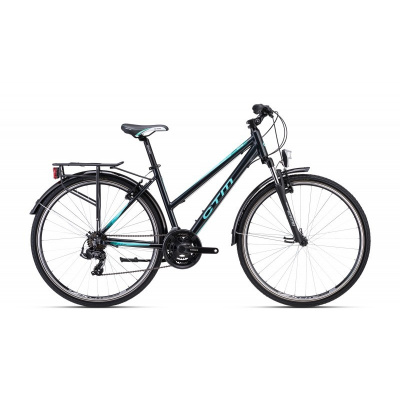 CTM trekingový bicykel MAXIMA 1.0 - tmavá antracitová perleť / tyrkysová 28" 2023 M Externý sklad