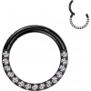 Titánový krúžok s otváraním a čelnými zirkónmi Briley Farba: Čierna / číra, Veľkosť: 1,2 mm, Dĺžka / priemer: 10 mm