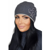 Kamea Grafitová dámska zimná čiapka s kvietkami Kamea Lorelli, Veľkosť uni, Farba grafitová (odt. tmavošedej)