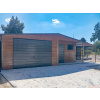 KvalitneVoliere Plechová garáž 9 x 5,5 m, s prístreškom a technickou miestnosťou