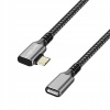 USB-C predlžovací kábel, zahnutý, M/Ž - M/Ž, 0,5m, 3.2 Gen2 10Gbps, PD 100W, 4K/60Hz
