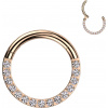 Titánový krúžok s otváraním a čelnými zirkónmi Briley Farba: Rosegold / číra, Veľkosť: 1 mm, Dĺžka / priemer: 10 mm