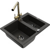 Mexen Carlos granitový drez 1,5-komorový s kuchynskou batériou Duero, čierny/zlatý metalik - 6518-75-671600-50-B