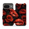 Flipové pouzdro Mobiwear - Google Pixel 9 - VP45S Temné červené květy (Knížkové flip pouzdro, obal, kryt na mobil Google Pixel 9 - VP45S Temné červené květy, materiál Umělá kůže + TPU - ochrana 360°,