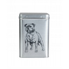 Plechová dóza s obrázkom psa plemena stafordšír