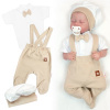 Bavlnená súprava Gentleman 3D, body kr. rukáv, polodupačky s lacnom, čiapočka,béžová/biela 62 (2-3m)