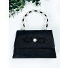 Dámska čierna spoločenská kabelka s perlami a mašľou - UNI