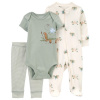 CARTER'S Set 3dielny overal, body kr. rukáv, tepláky Olive Turtle chlapec 3m/vel. 62