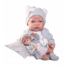 Španielska bábika bábätko Antonio Juan Nacida Gris 40 cm v oblečení s cumlíkom