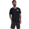 Tmavě modré a hnědě kárované pánské pyžamo s kraťasy 5XL-7XL s palmou 1P1950 modrá 6XL + První výměna zboží zdarma.