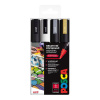Posca Univerzálna sada akrylových fixiek 1,8 - 2,5 mm čierna, biela, zlatá, strieborná 4 ks PC-5M