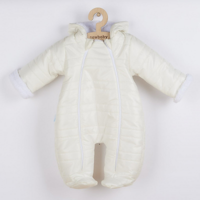 Zimná dojčenská kombinéza s kapucňou a uškami New Baby Pumi cream