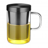 Skleněný šálek se sítkem, nerezový, 500ml, černý - Ecooe (Šálek na čaj z borosilikátového skla 500ml, černý - Ecooe)