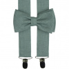 Zelený (sage green) LNĚNÝ set Kšandy a Motýlek s kapesníčkem