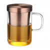 Skleněný šálek se sítkem, nerezový 500ml, měď - Ecooe (Šálek na čaj z borosilikátového skla 500ml, měděný - Ecooe)