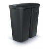 Prosperplast Odpadkový koš COMPACTA Q DUO recyklovaný čierny s čiernym víkem, objem 45 l