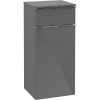 VILLEROY & BOCH Venticello závesná bočná skrinka nízka, 1 dvierka + 1 zásuvka, pánty vľavo, 404 x 372 x 866 mm, Glossy Grey, A95001FP