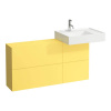 Skříňka pod umyvadlo s dvířky a dvěma výklopy, umyvadlo vpravo H4082920336401 Varianta: Hořčicově žlutá
