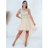Dámske krátke šaty s tylovou sukňu a kamienkami - zlaté - M/L