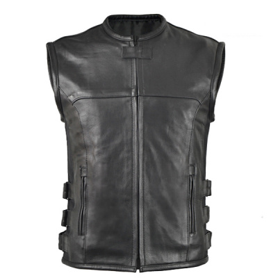 CRUISON SWAT - pánská černá kožená moto vesta s přezkami - 4XL - doprava zdarma