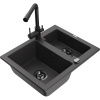 Mexen Carlos granitový drez 1,5-komorový s kuchynskou batériou Duero, čierny škvrnitý - 6518-76-671600-70-B