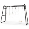 Multifunkčné fitness centrum GetSet Monkeybar MB310 Black Exit Toys rozšíriteľné s gymnastickými kruhmi hojdačkou hrazdou a sieťou na šplhanie