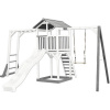 Herná veža axi Beach 446 x 349 cm drevo biele, vrátane lezeckej steny a bielej hojdačky.