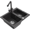 Mexen Carlos žulový drez 1,5-komorový s kuchynskou batériou Duero, čierny škvrnitý - 6518-76-671600-76