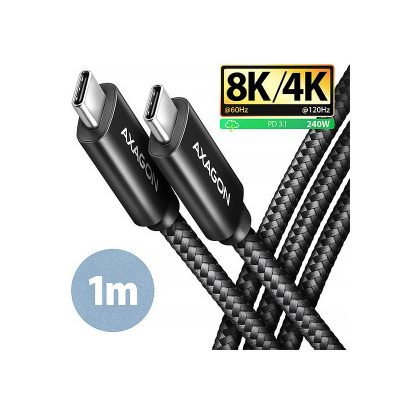 AXAGON BUCM4X-CM10AB NewGEN+ kabel USB-C - USB-C, 1m, USB4 Gen 3×2, PD 240W 5A, 8K HD, ALU, oplet