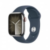 APPLE Watch Series 9 GPS + Cellular 45mm Silver Stainless Steel Case with Storm Blue Sport Band - M/L