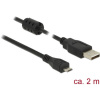 Delock USB kábel USB 2.0 USB-A zástrčka, USB Micro-B zástrčka 2.00 m čierna s feritovým jadrom 84903; 84903
