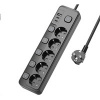 Viking síťová prodlužovací zásuvka YC53S, 5x AC 230V, 1x USB-A, 2x USB-C, tlačítko ON/OFF, délka 1,5 m, černá VYC53SB