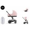 Cybex Platinum CYBEX e-Priam Travel Set + Cloud T Plus i-Size + Platinum Winter Footmuff peach pink 2025 chrome with black details