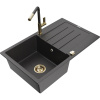 Mexen Bruno, 1-komorový granitový drez 795x495x200 mm a drezová batéria Flora, čierna škvrnitá, 6513-76-670401-75-G
