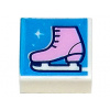 3070bpb237 White Tile 1 x 1 with Groove with Bright Pink Ice Skate (Bílá dlaždice 1 x 1 s drážkou s jasně růžovou bruslí)