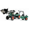 Falk Šliapací traktor Vintage 2054N s lyžicou, bagrom a prívesom, zelený