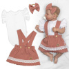 3D súprava LADY, bavlna, body kr. rukáv, suknička s láclom, čelenka, staroružová/biela, 62 Baby Nellys