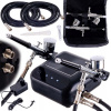 Airbrush set OCTAGON HSA9K BLACK s kompresorom a dvomi airbrush pištoľami s tryskou 0,3mm (Malý tichý airbrush set s kompresorom AUTOŠTART/AUTOSTOP systémom a reguláciou vzduchu a dvomi dvojčinnými ai