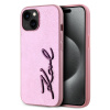 Karl Lagerfeld Wrinkled PU Signature Logo Zadní Kryt pro iPhone 15 Pink KLHCP15SPFMFBKMP