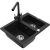 Mexen Carlos žulový drez 1,5-komorový s kuchynskou batériou Duero, čierny - 6518-77-671600-70