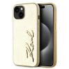 Karl Lagerfeld Wrinkled PU Signature Logo Zadní Kryt pro iPhone 15 Gold KLHCP15SPFMFBKMD