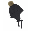 EN FANT Pletená čiapka s brmbolcom a zaväzovaním Ebony 48 (6-12m)