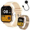 Inteligentné hodinky pre ženy a mužov s gumovým remienkom, športové, Bluetooth, volania, zlaté