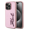 Karl Lagerfeld Wrinkled PU Signature Logo Zadní Kryt pro iPhone 15 Pro Pink KLHCP15LPFMFBKMP